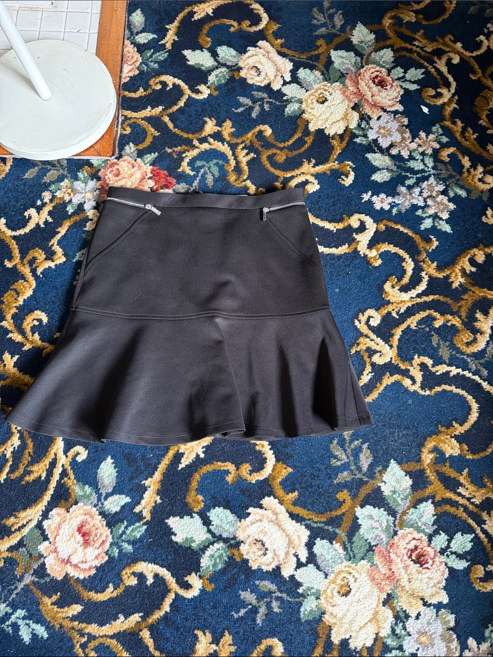 Calvin Klein Black Flared Hem mini Skirt with logo Front Zips- worn twice
